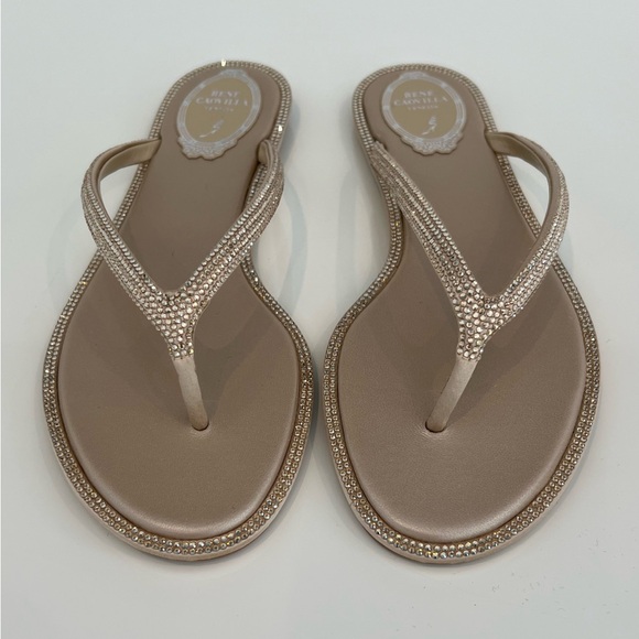 RENE CAOVILLA DIANA BEIGE SATIN HONEY STRASS SANDALS SIZE IT 38 / US 38 NIB! - Picture 5 of 17